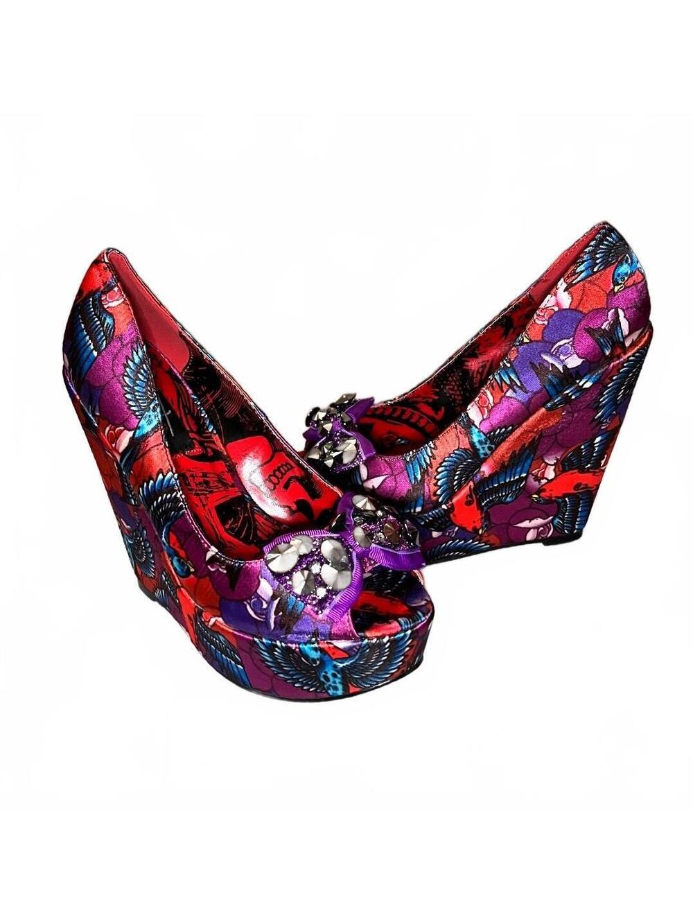 Iron Fist Havana Breeze Platform Wedges Bird Floral Purple Multicolor Women’s 6